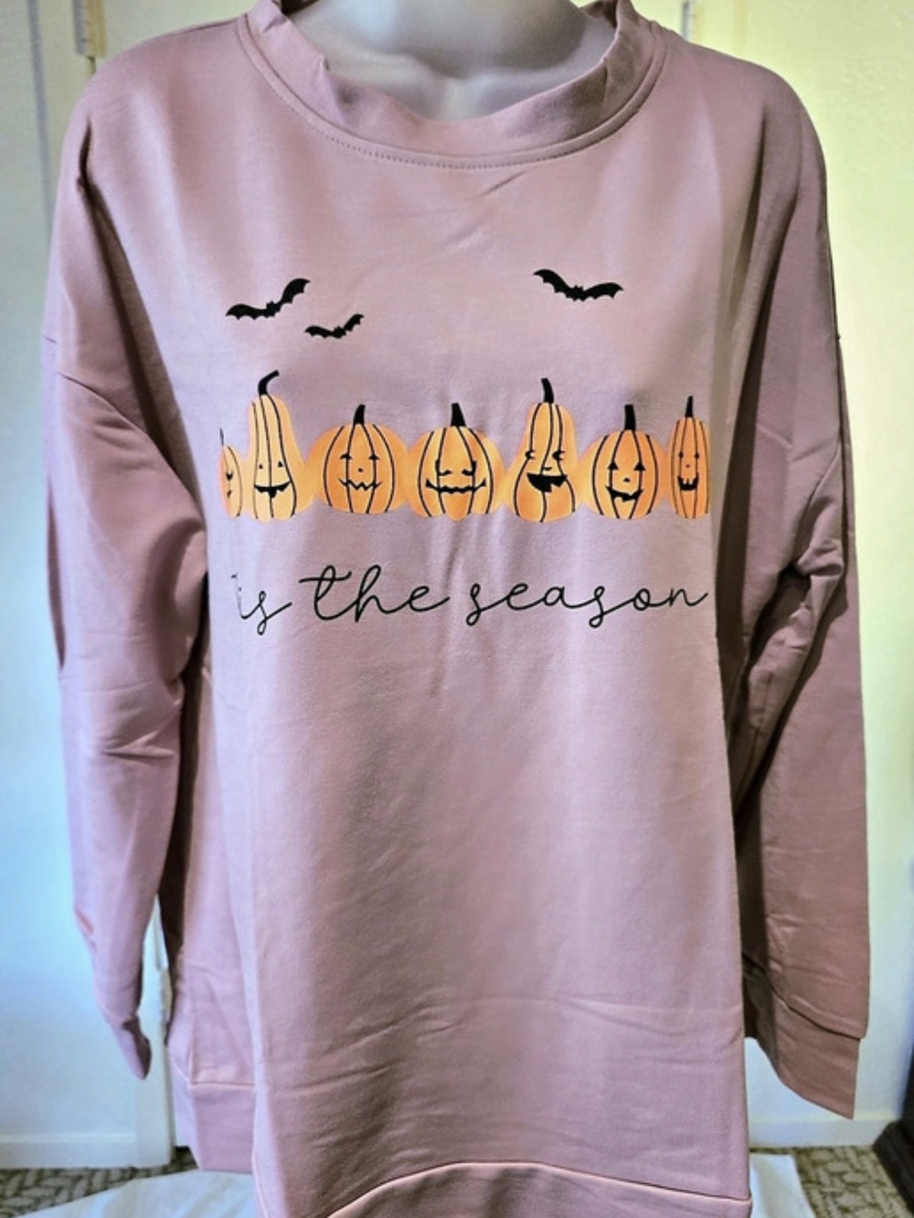 Pumpkin Bat Graphic Long Sleeve Shirt/Lightweight Sweatshirt NEW